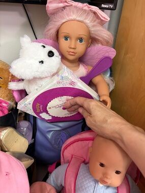 AMERICAN GIRL DOLL BACKPACK w/FAIRY DOLL, AG GAME, DOG & MORE!